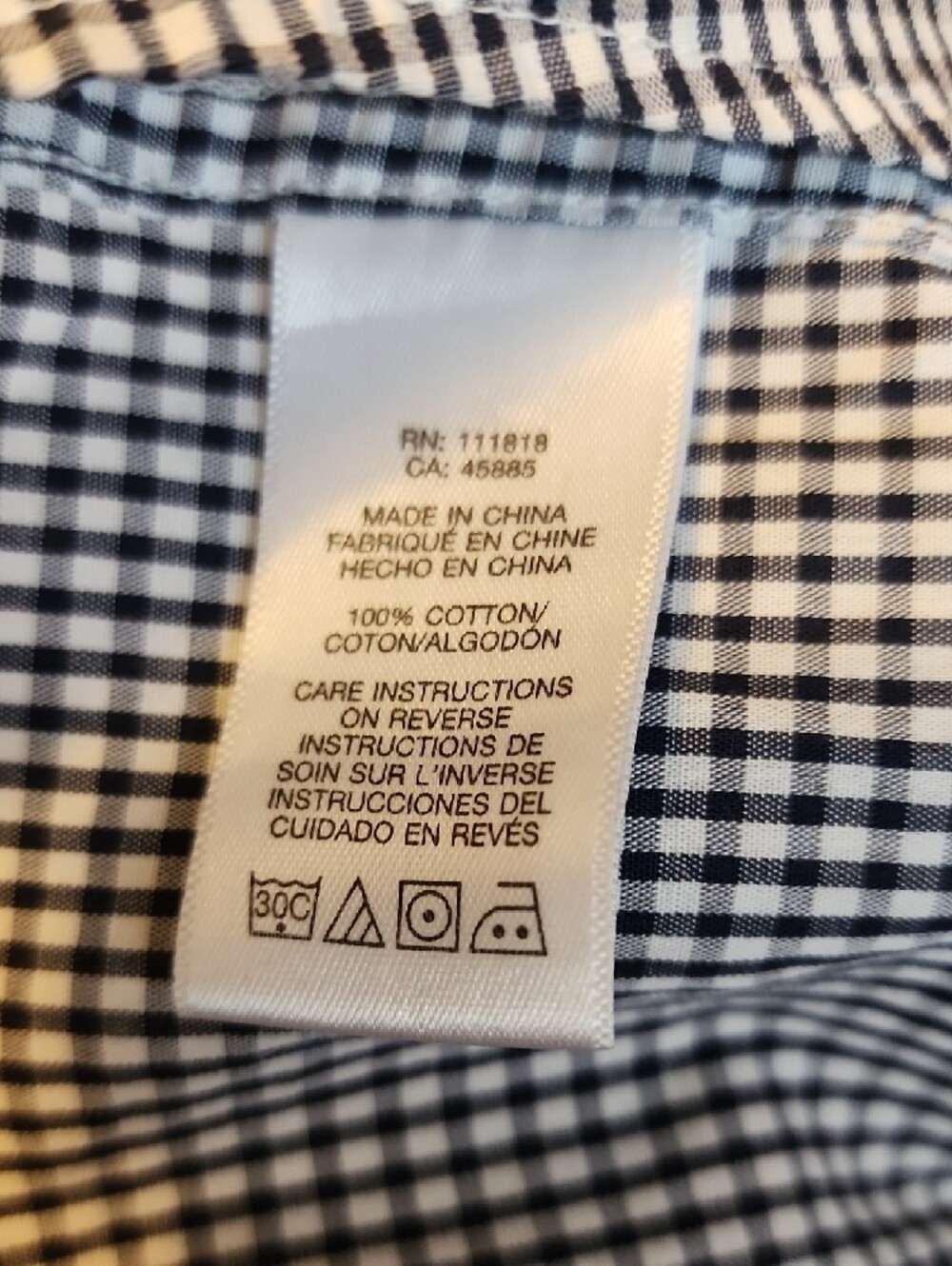 Michael Kors Navy Blue and White Gingham Button-Down Shirt - Picture 5 of 5